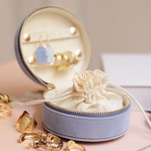 Sezane blue velvet jewelry case